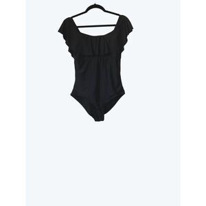 Playa Swim Black Ruffle Top One Piece Swimsuit